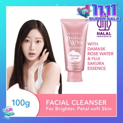 SENKA Perfect Whip Halal Beauty Gentle Rose Facial Cleanser (For Brighter And Petal-Soft Bare Skin) 100g