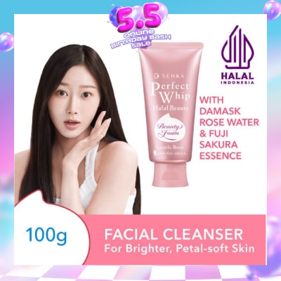 SENKA - Perfect Whip Halal Beauty Gentle Rose Facial Cleanser (For Brighter And Petal-Soft Bare Skin) 100g