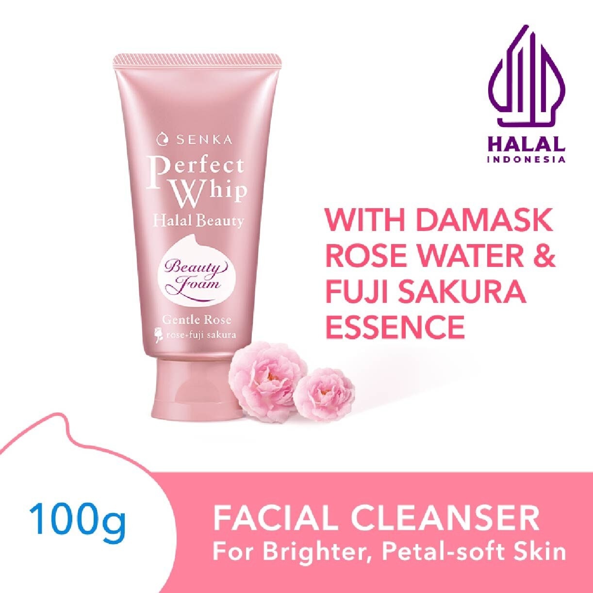 Perfect Whip Halal Beauty Gentle Rose Facial Cleanser (For Brighter And Petal-Soft Bare Skin) 100g