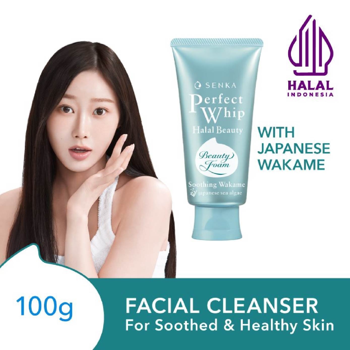 Perfect Whip Halal Beauty Soothing Wakame Facial Cleanser (Calm And Soothe Stressed Skin For A Healthy Bare Skin) 100g