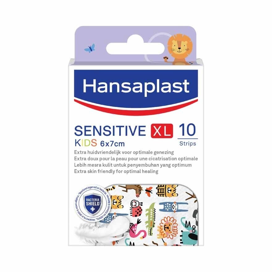 Sensitive Kids XL 6cm x 7cm Plasters (Extra Skin Friendly For Optimal Healing. Suitable For Protecting Minor Medium To Larger Wounds, Block 99% Of Dirt And Bacteria) 10s