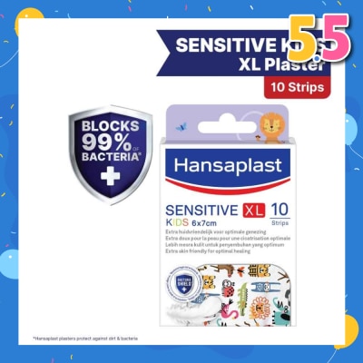 HANSAPLAST Sensitive Kids XL 6cm x 7cm Plasters (Extra Skin Friendly For Optimal Healing. Suitable For Protecting Minor Medium To Larger Wounds, Block 99% Of Dirt And Bacteria) 10s