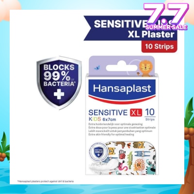 HANSAPLAST Sensitive Kids XL 6cm x 7cm Plasters (Extra Skin Friendly For Optimal Healing. Suitable For Protecting Minor Medium To Larger Wounds, Block 99% Of Dirt And Bacteria) 10s