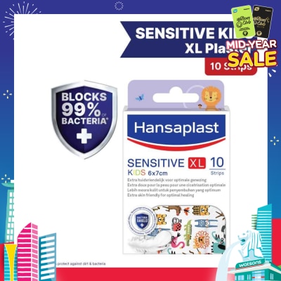 HANSAPLAST Sensitive Kids XL 6cm x 7cm Plasters (Extra Skin Friendly For Optimal Healing. Suitable For Protecting Minor Medium To Larger Wounds, Block 99% Of Dirt And Bacteria) 10s