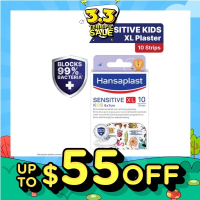 HANSAPLAST Sensitive Kids XL 6cm x 7cm Plasters (Extra Skin Friendly For Optimal Healing. Suitable For Protecting Minor Medium To Larger Wounds, Block 99% Of Dirt And Bacteria) 10s