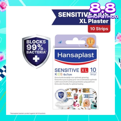 HANSAPLAST Sensitive Kids XL 6cm x 7cm Plasters (Extra Skin Friendly For Optimal Healing. Suitable For Protecting Minor Medium To Larger Wounds, Block 99% Of Dirt And Bacteria) 10s