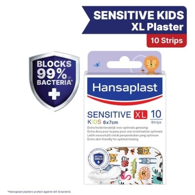 HANSAPLAST Sensitive Kids XL 6cm x 7cm Plasters (Extra Skin Friendly For Optimal Healing. Suitable For Protecting Minor Medium To Larger Wounds, Block 99% Of Dirt And Bacteria) 10s