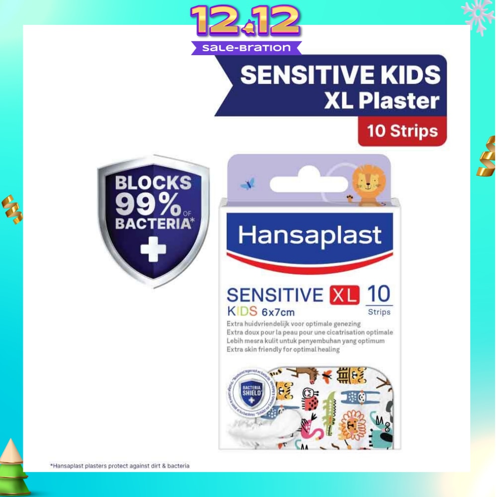Sensitive Kids XL 6cm x 7cm Plasters (Extra Skin Friendly For Optimal Healing. Suitable For Protecting Minor Medium To Larger Wounds, Block 99% Of Dirt And Bacteria) 10s