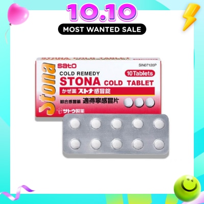 SATO Stona Cold Tablets (Relief Of Headache, Minor Muscular Aches, Pains And Fever Due To Cold Or Flu) 10s image