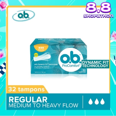 O.B Procomfort Super Tampons Silktouch With Dynamicfit Technology (For Average Flow Days + Environmental-Friendly + No Additional Applicator) 32s
