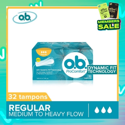 O.B Procomfort Super Tampons Silktouch With Dynamicfit Technology (For Average Flow Days + Environmental-Friendly + No Additional Applicator) 32s