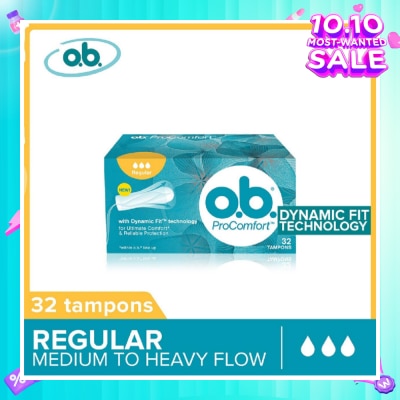 O.B Procomfort Super Tampons Silktouch With Dynamicfit Technology (For Average Flow Days + Environmental-Friendly + No Additional Applicator) 32s