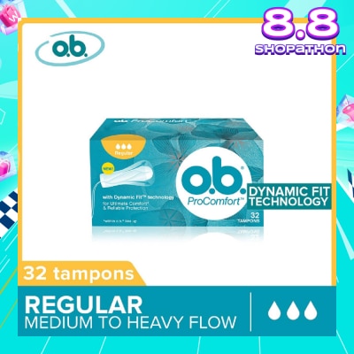 O.B Procomfort Super Tampons Silktouch With Dynamicfit Technology (For Average Flow Days + Environmental-Friendly + No Additional Applicator) 32s