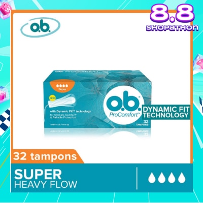 O.B Procomfort Tampons Super (For Heavy Flow Days Environmental-Friendly With No Additional Applicator) 32s