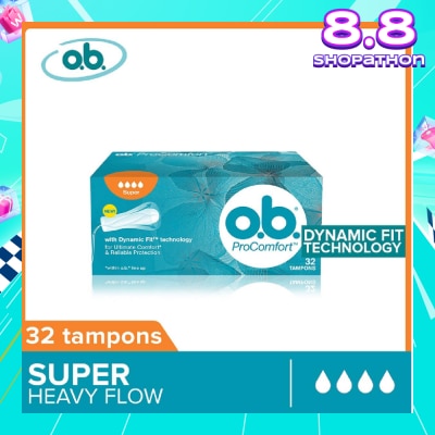O.B Procomfort Tampons Super (For Heavy Flow Days Environmental-Friendly With No Additional Applicator) 32s