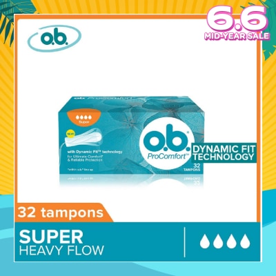 O.B Procomfort Tampons Super (For Heavy Flow Days Environmental-Friendly With No Additional Applicator) 32s