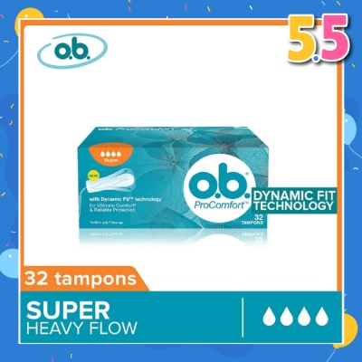 O.B Procomfort Tampons Super (For Heavy Flow Days Environmental-Friendly With No Additional Applicator) 32s