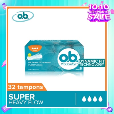 O.B Procomfort Tampons Super (For Heavy Flow Days Environmental-Friendly With No Additional Applicator) 32s