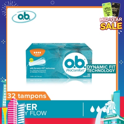 O.B Procomfort Tampons Super (For Heavy Flow Days Environmental-Friendly With No Additional Applicator) 32s