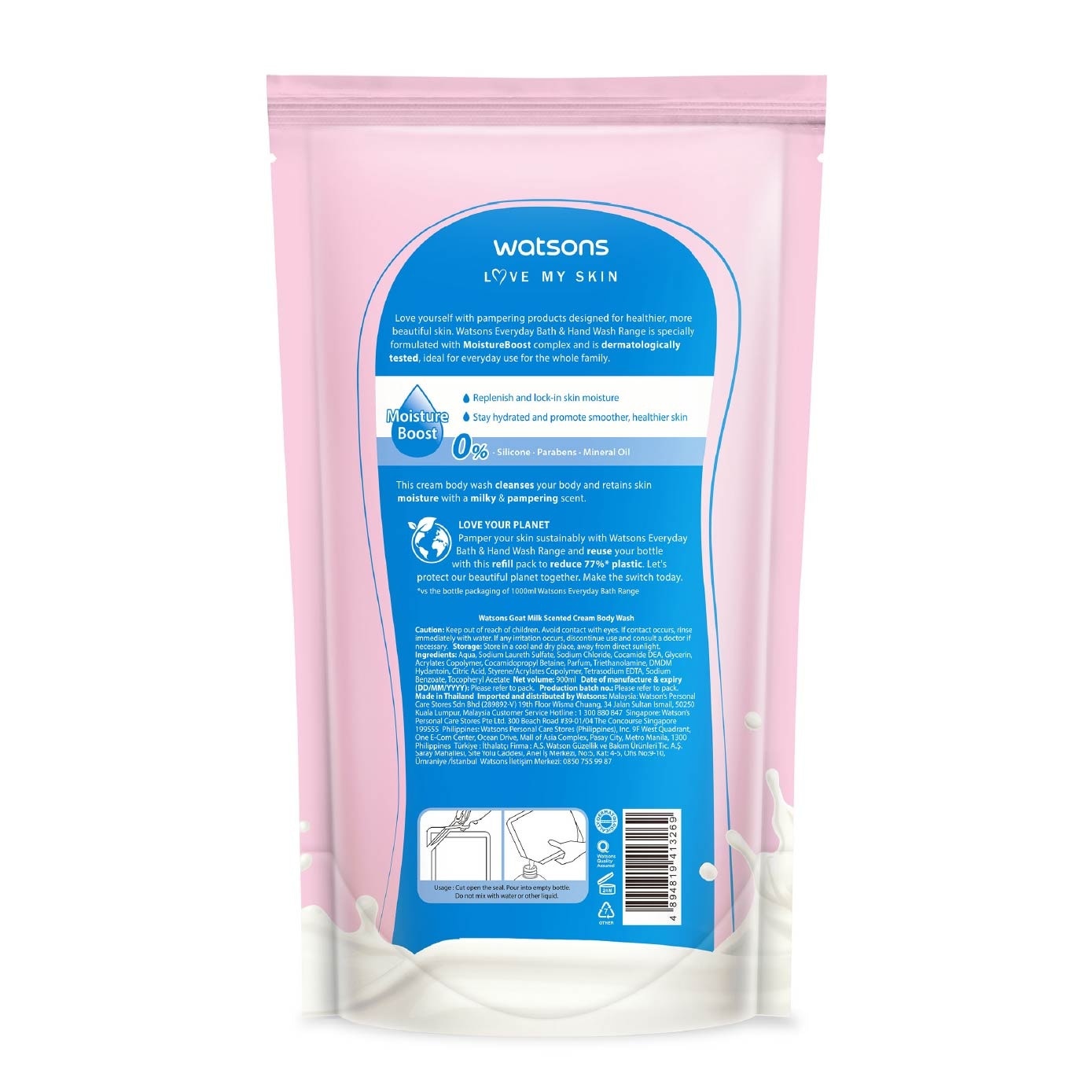 Goat Milk Scented Cream Body Wash Refill Pack (Softening & Moisturising, Dermatologically Tested) 900ml