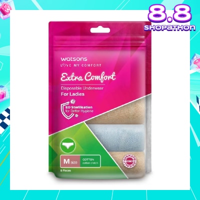 WATSONS Extra Comfort Disposable Underwear for Ladies Size M (Cotton, Dermatologically Tested) 5s