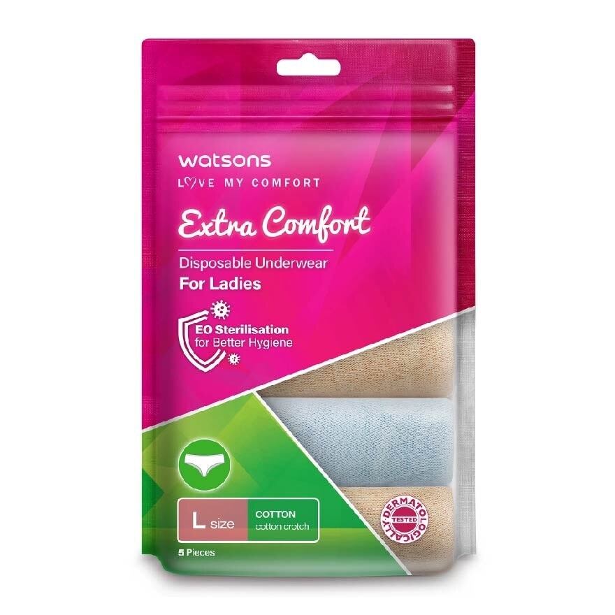 Extra Comfort Disposable Underwear for Ladies Size L (Cotton, Dermatologically Tested) 5s