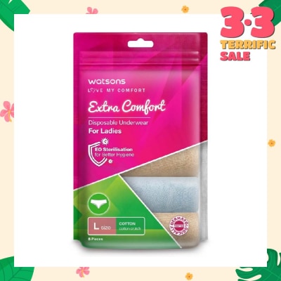 WATSONS Extra Comfort Disposable Underwear for Ladies Size L (Cotton, Dermatologically Tested) 5s