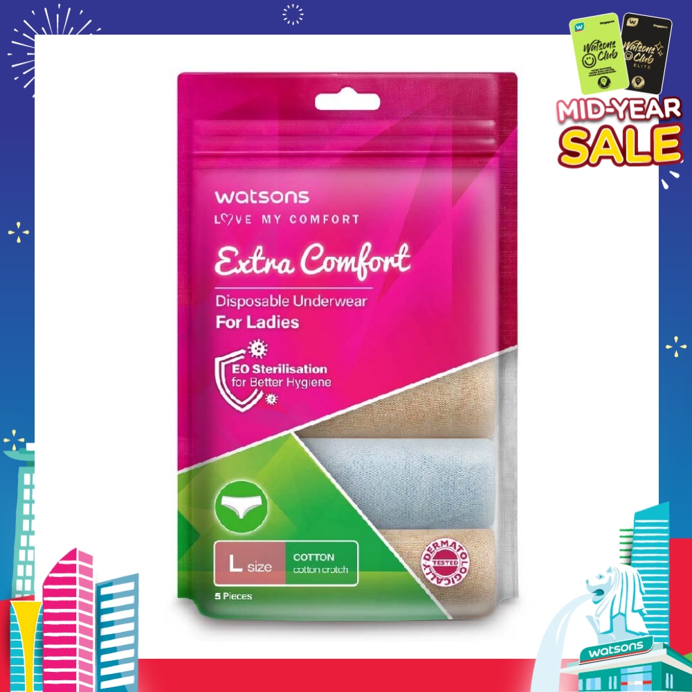 Extra Comfort Disposable Underwear for Ladies Size L (Cotton, Dermatologically Tested) 5s