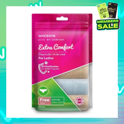 WATSONS Extra Comfort Disposable Underwear for Ladies Free Size (Cotton, Dermatologically Tested) 5s