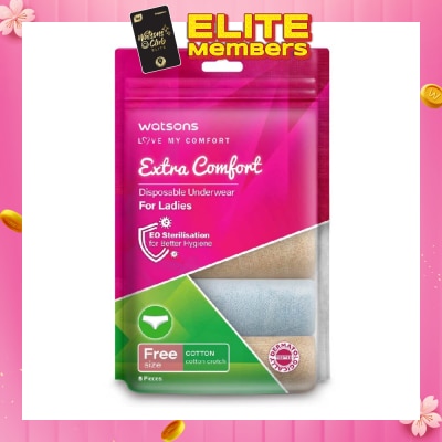 WATSONS Extra Comfort Disposable Underwear for Ladies Free Size (Cotton, Dermatologically Tested) 5s