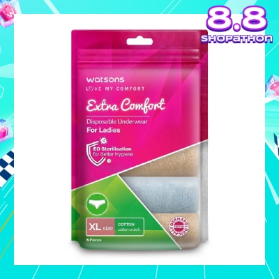 WATSONS Extra Comfort Disposable Underwear for Ladies Size XL (Cotton, Dermatologically Tested) 5s