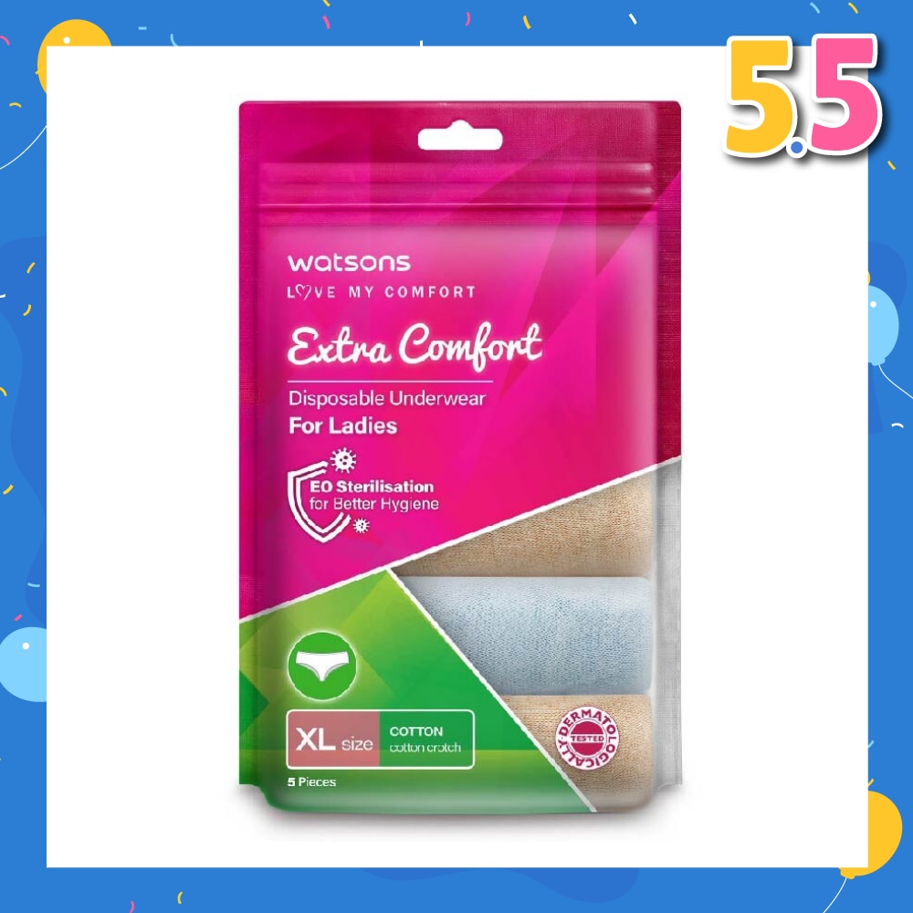 Extra Comfort Disposable Underwear for Ladies Size XL (Cotton, Dermatologically Tested) 5s