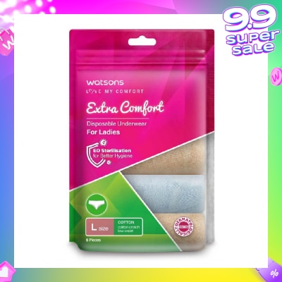 WATSONS Extra Comfort Disposable Underwear for Ladies Size L (Cotton, Low Waist Dermatologically Tested) 5s