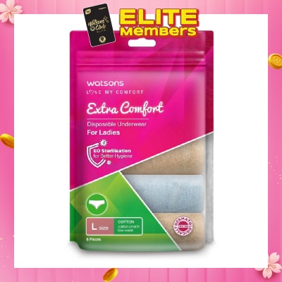 WATSONS Extra Comfort Disposable Underwear for Ladies Size L (Cotton, Low Waist Dermatologically Tested) 5s