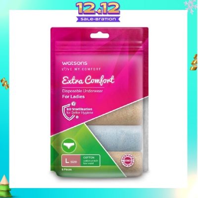 WATSONS Extra Comfort Disposable Underwear for Ladies Size L (Cotton, Low Waist Dermatologically Tested) 5s