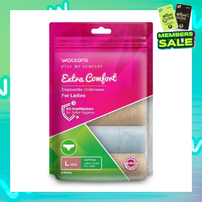 WATSONS Extra Comfort Disposable Underwear for Ladies Size L (Cotton, Low Waist Dermatologically Tested) 5s
