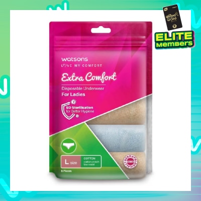 WATSONS Extra Comfort Disposable Underwear for Ladies Size L (Cotton, Low Waist Dermatologically Tested) 5s