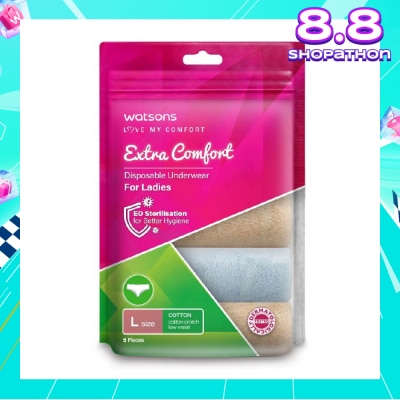 WATSONS Extra Comfort Disposable Underwear for Ladies Size L (Cotton, Low Waist Dermatologically Tested) 5s