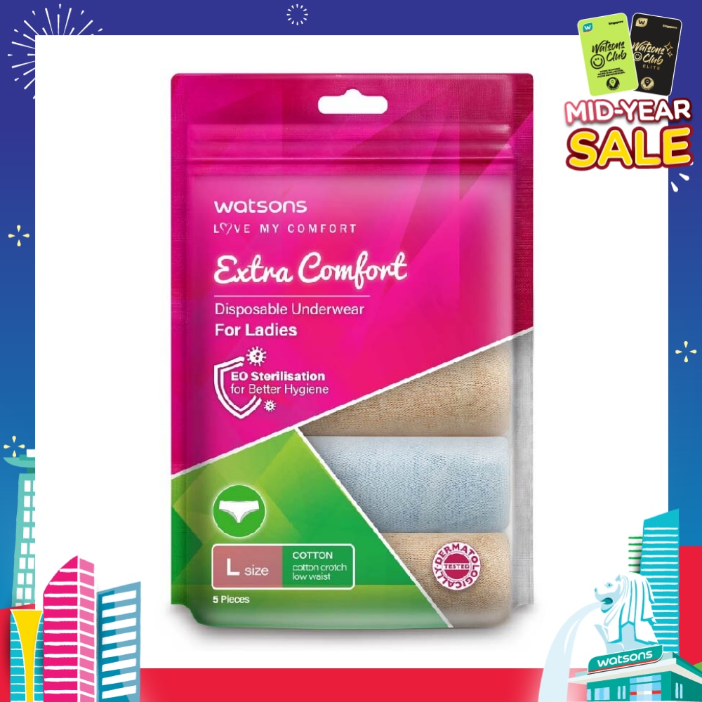 Extra Comfort Disposable Underwear for Ladies Size L (Cotton, Low Waist Dermatologically Tested) 5s