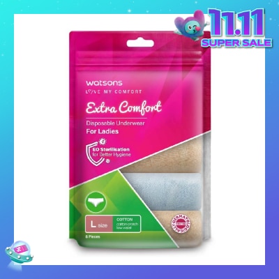 WATSONS Extra Comfort Disposable Underwear for Ladies Size L (Cotton, Low Waist Dermatologically Tested) 5s