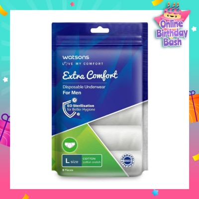 WATSONS Extra Comfort Disposable Underwear for Men Size L (Cotton, Dermatologically Tested) 5s