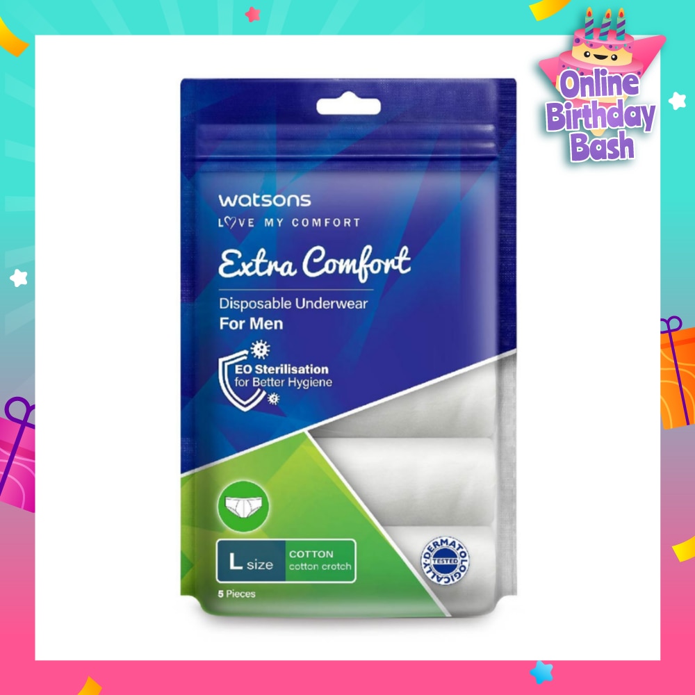 Extra Comfort Disposable Underwear for Men Size L (Cotton, Dermatologically Tested) 5s