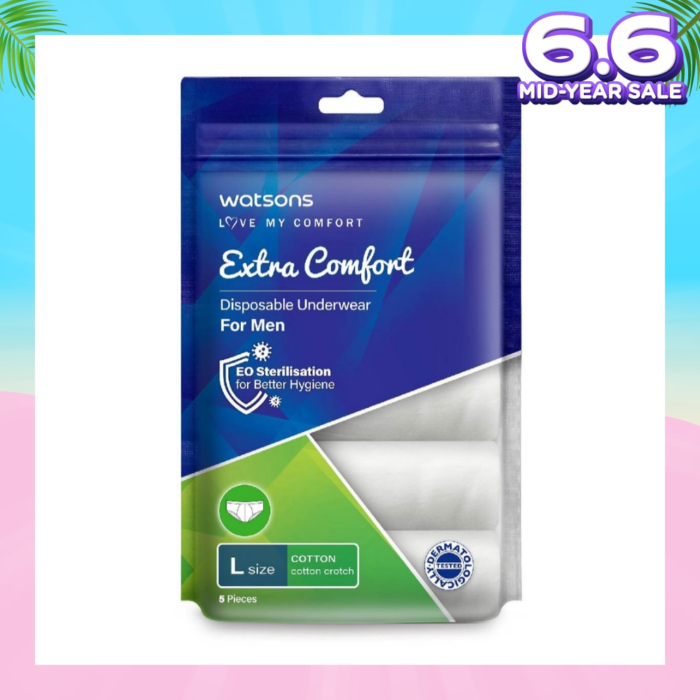 Extra Comfort Disposable Underwear for Men Size L (Cotton, Dermatologically Tested) 5s