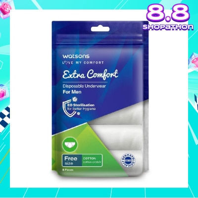 WATSONS Extra Comfort Disposable Underwear for Men Free Size (Cotton, Dermatologically Tested) 5s