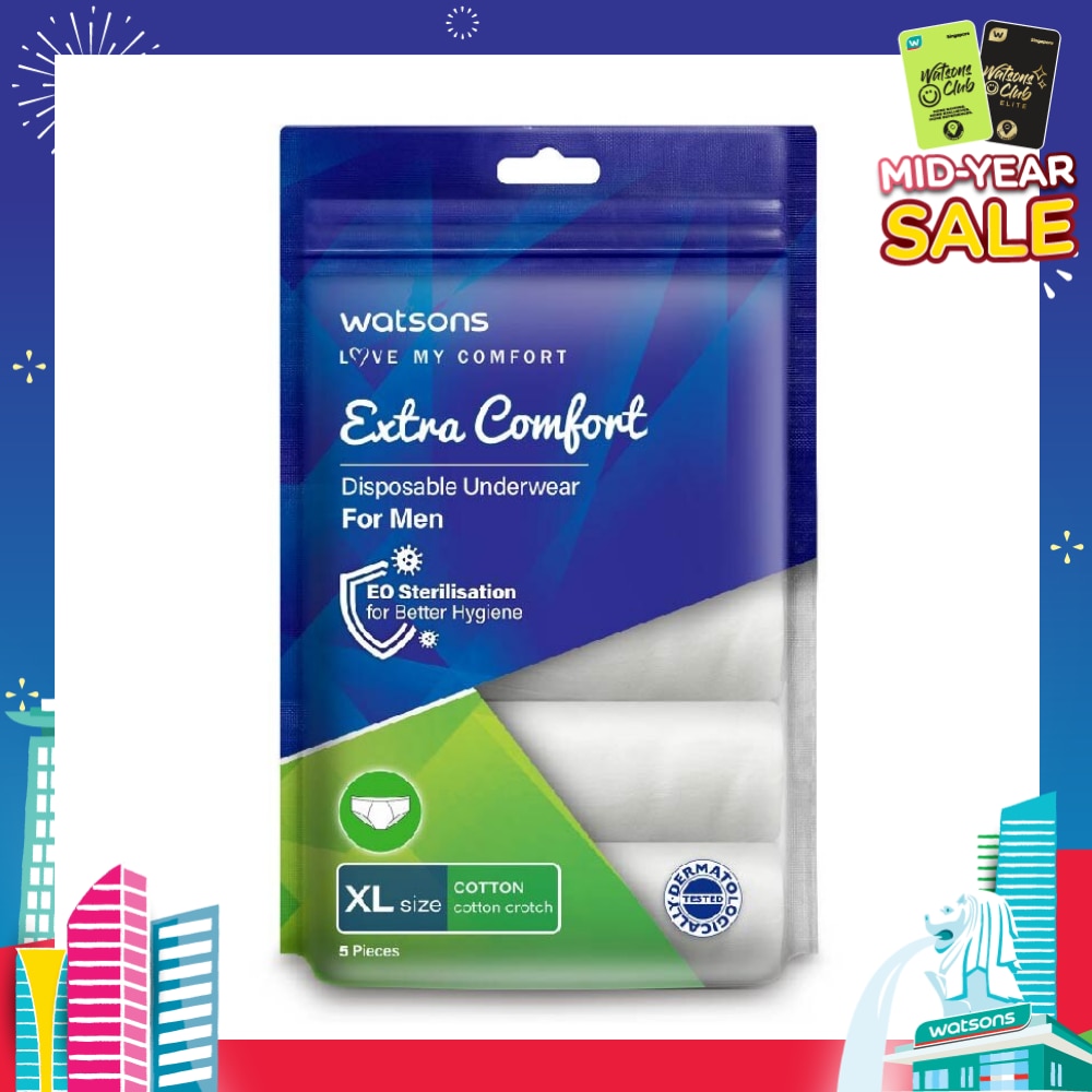 Extra Comfort Disposable Underwear for Men Size XL (Cotton, Dermatologically Tested) 5s