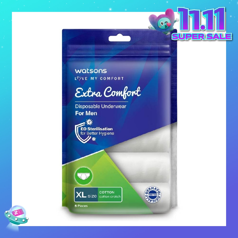 Extra Comfort Disposable Underwear for Men Size XL (Cotton, Dermatologically Tested) 5s