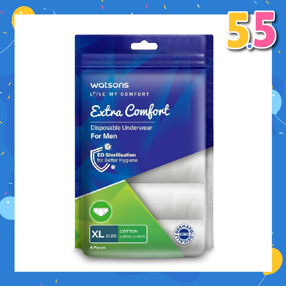 Extra Comfort Disposable Underwear for Men Size XL (Cotton, Dermatologically Tested) 5s