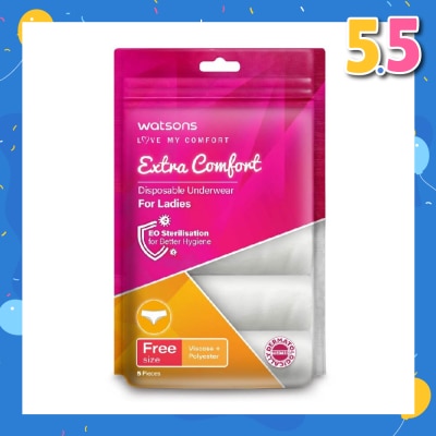 WATSONS Extra Comfort Spunlace Disposable Underwear for Ladies Free Size (Dermatologically Tested) 5s