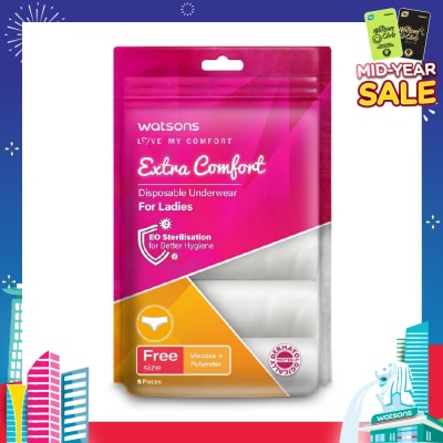 WATSONS Extra Comfort Spunlace Disposable Underwear for Ladies Free Size (Dermatologically Tested) 5s