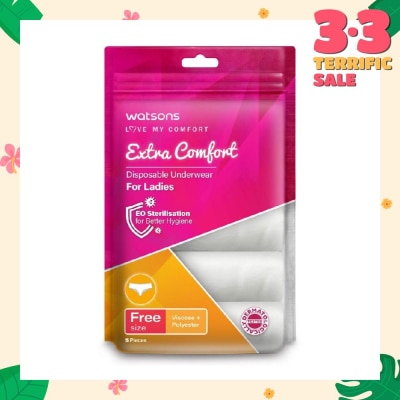 WATSONS Extra Comfort Spunlace Disposable Underwear for Ladies Free Size (Dermatologically Tested) 5s